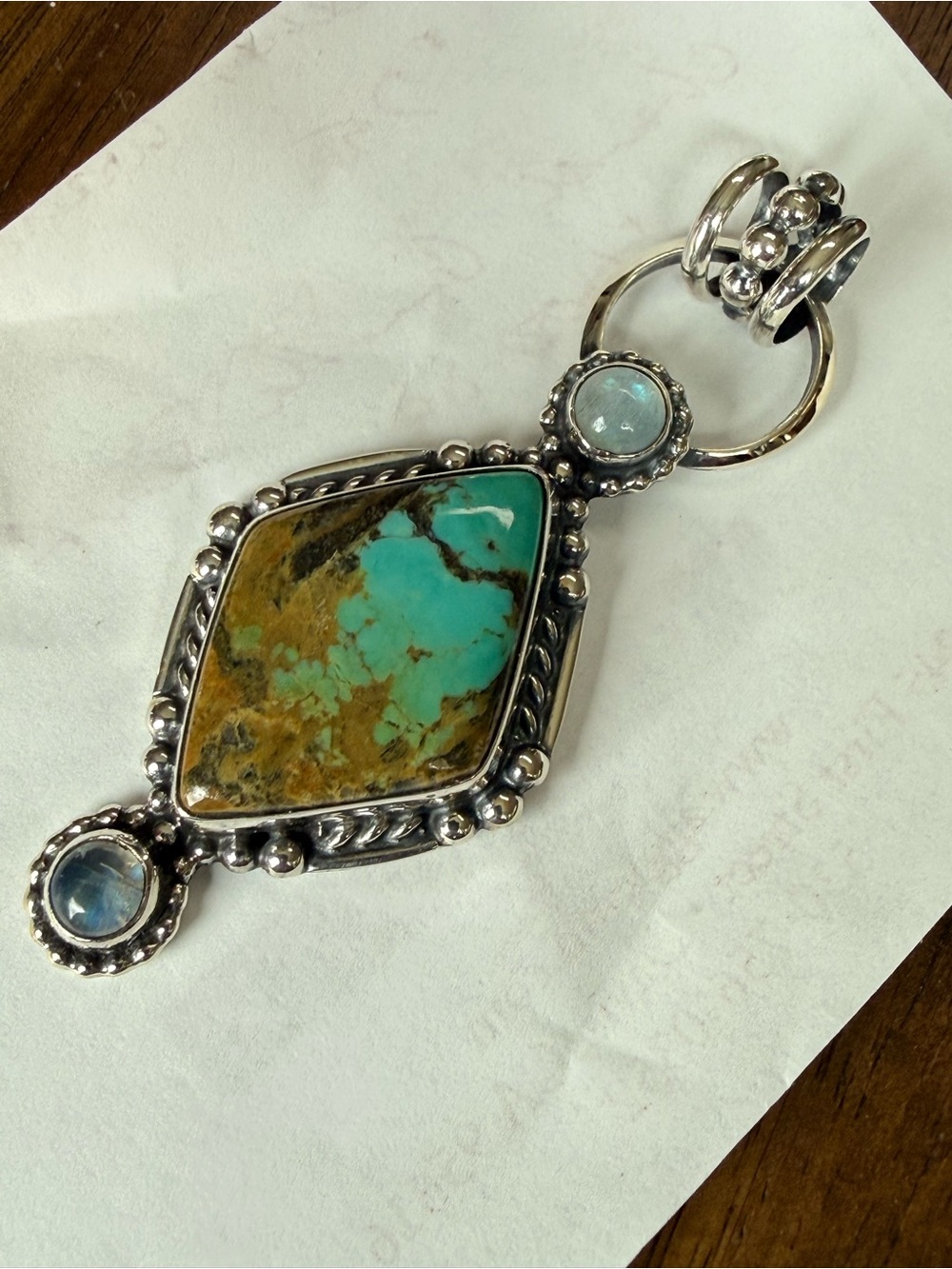 Natural Turquoise and moonstone stones Sterling Silver Pendant